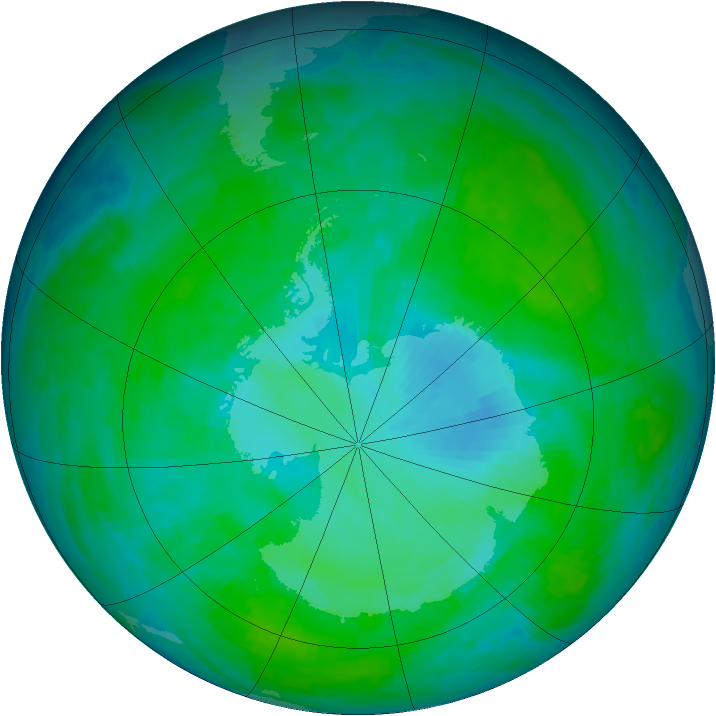 Antarctic ozone map for 31 December 1985